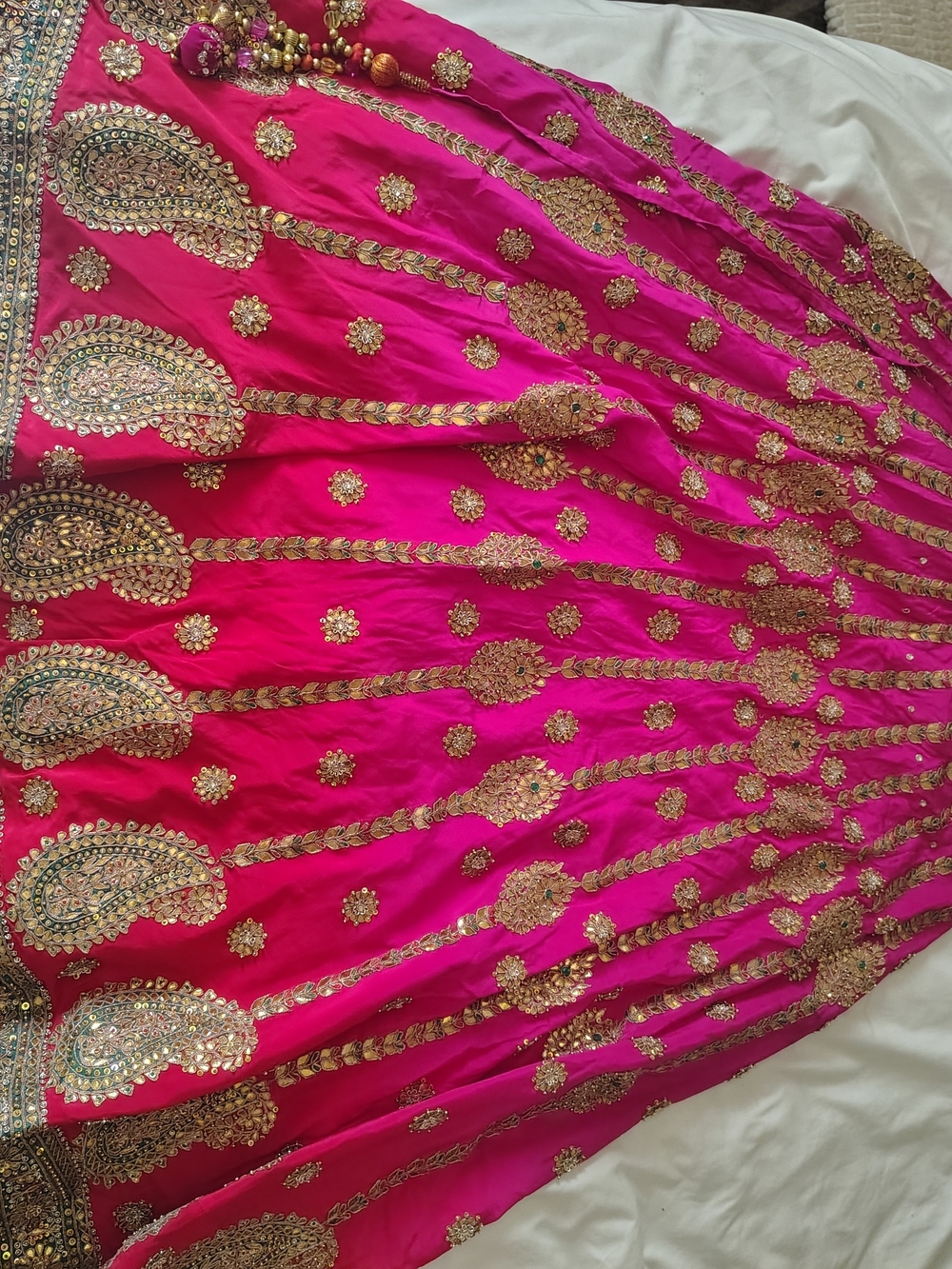 Embellished Hot Pink And Red Women's Lehenga with Gold Embroidery
